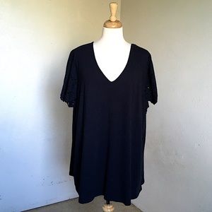 Lane Bryant Navy Blue Sleeve Detail Short Sleeve Blouse